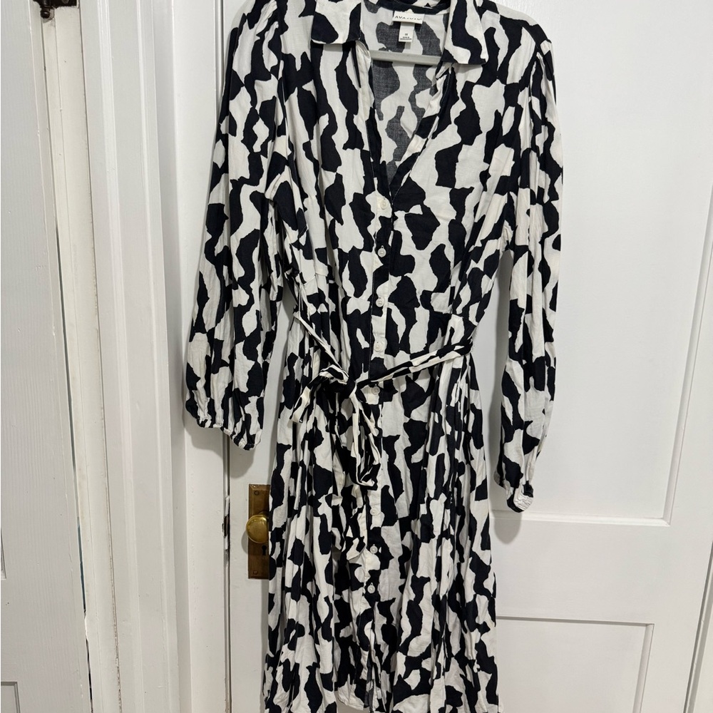 ava & viv black & cream longsleeve print buttondown shirtdress 1X - Picture 2 of 8